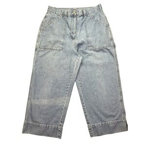 Bill Blass Carpenter Jean Cropped Wide Leg Denim Light Wash Sz 12 Grunge Fit 30"